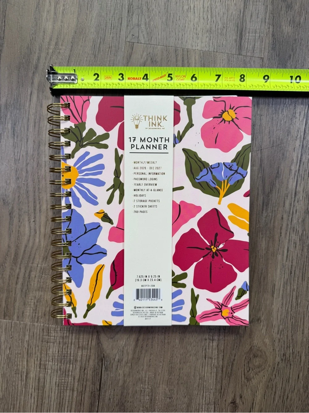 Think Ink 17 Month Planner Floral Cover Aug 2025-Dec 2026